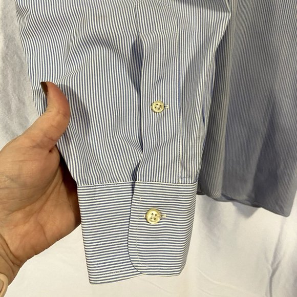 Polo by Ralph Lauren Long Sleeve Shirt Andrew Classic Fit Blue White Stripe 16.5 - Picture 4 of 9